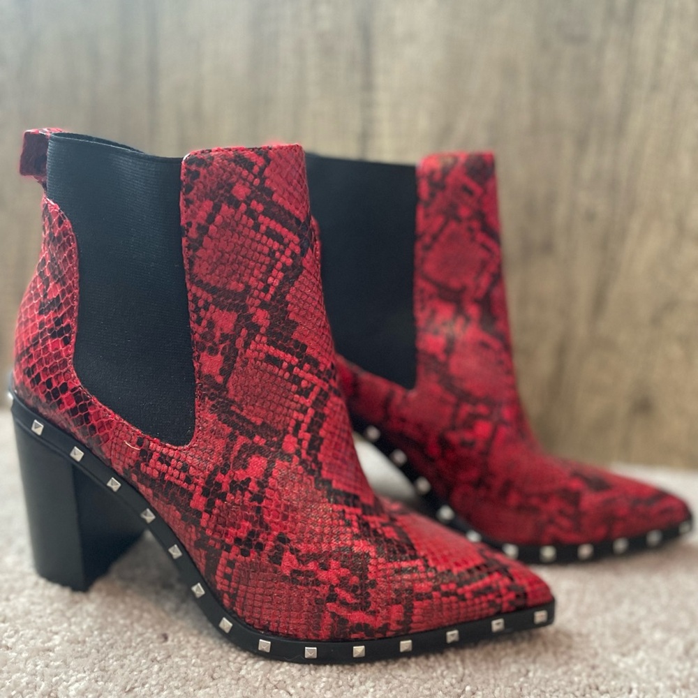 Charles David Red Snakeskin booties